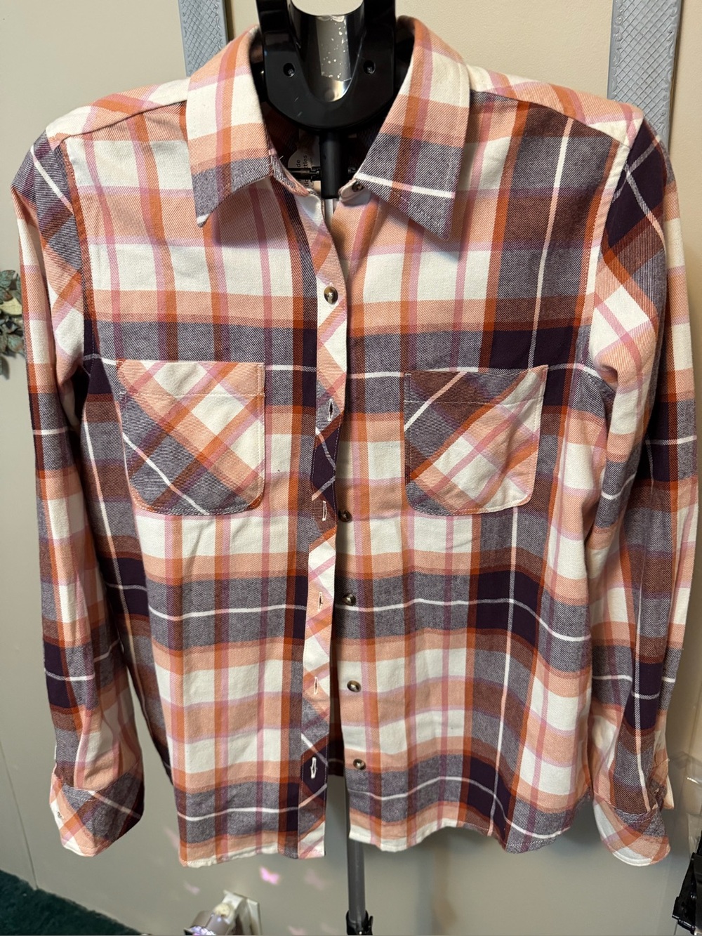 NWT Natural Reflections Cane Creek Flannel Shirt - Plum Clay Plaid - Size S